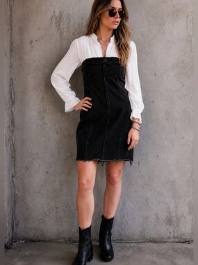 Strapless Black Denim Mini Dress size S